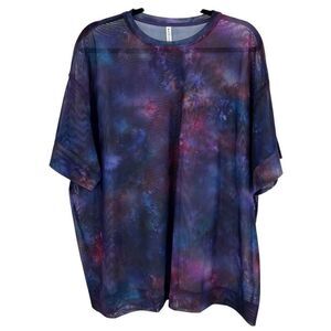 Athleta Mesh Supernova Galaxy Print‎ Tee Purple Blue Size Large